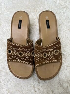 Y2K Tan Leather Wedge Sandals 8.5